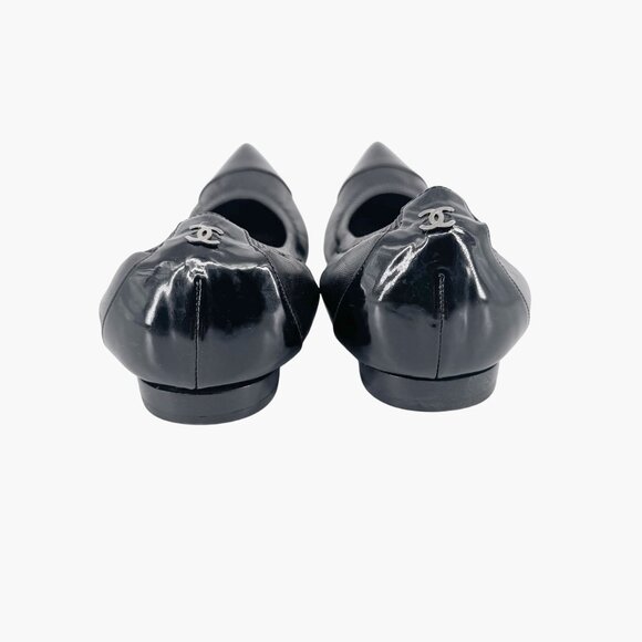 Chanel Cap Toe CC Ballet Flat Size 39 US 8-8.5 Black Pointed Toe Elastic Leather - Picture 6 of 15